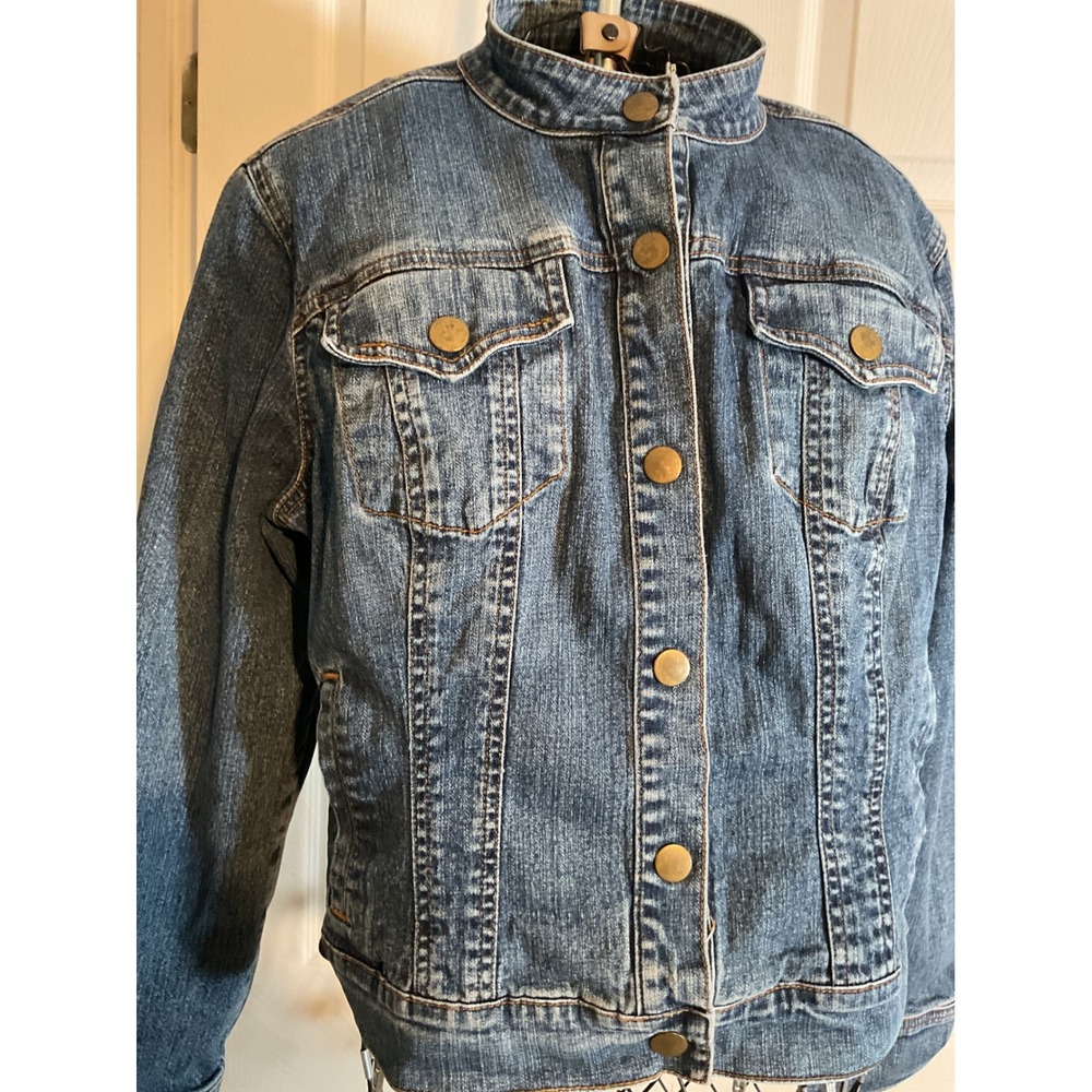 ANA A NEW APPROACH Petite‎ Large Blue Denim Jacket Button Front Collar
